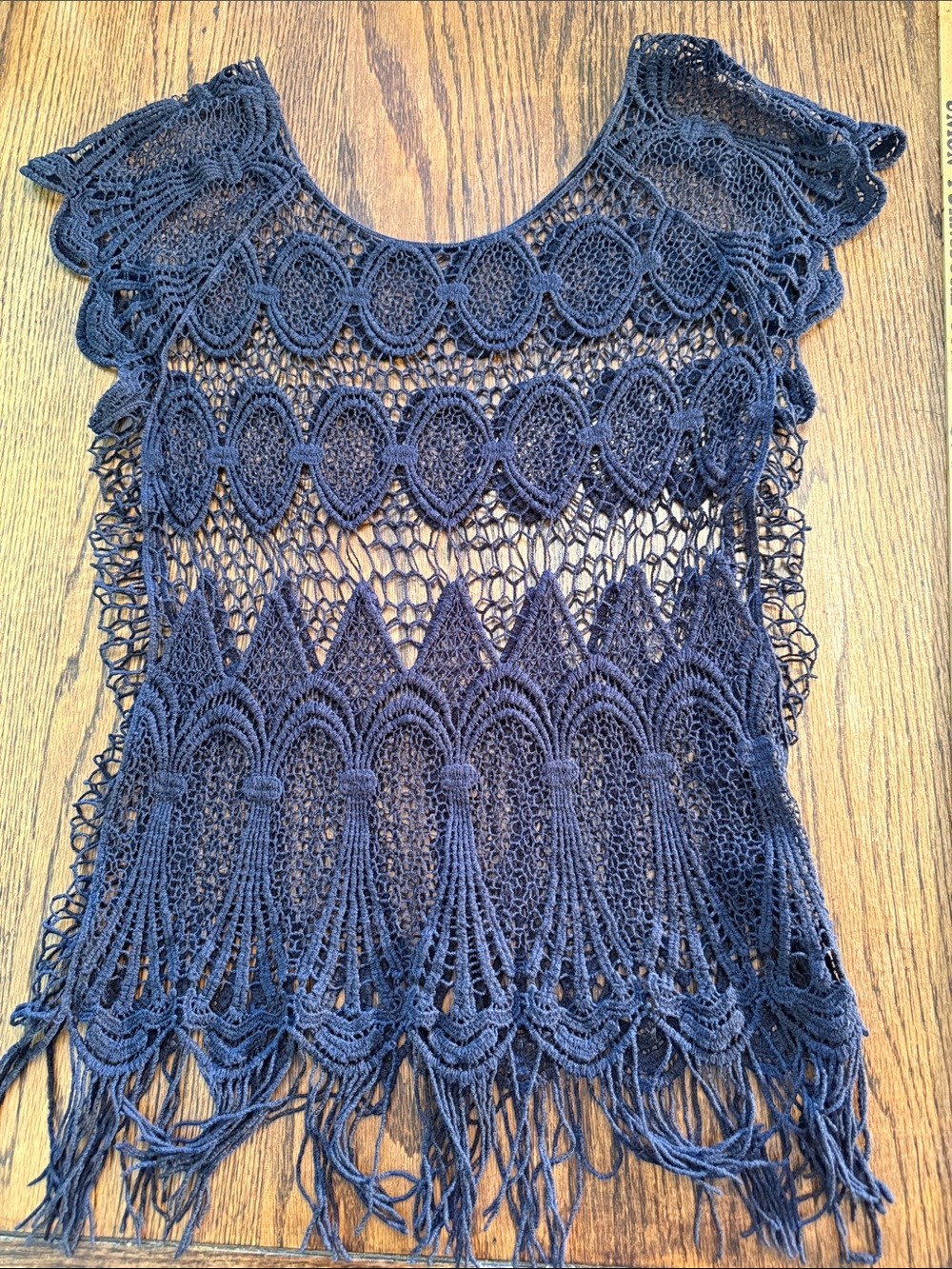 Black Crochet Fringe top Renaissance  Festival boho Top M